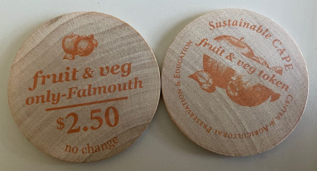 $2.50 wooden tokens for fruit & veggies from Sustainable CAPE